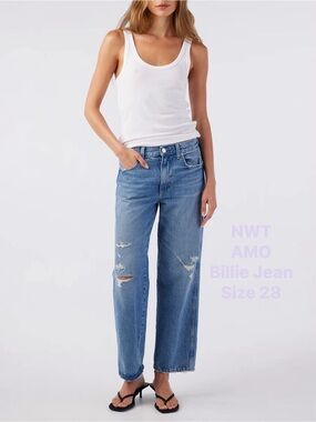NWT AMO Jeans - The Billie Jean, Loose fit, straight leg, distressed, ankle. 28